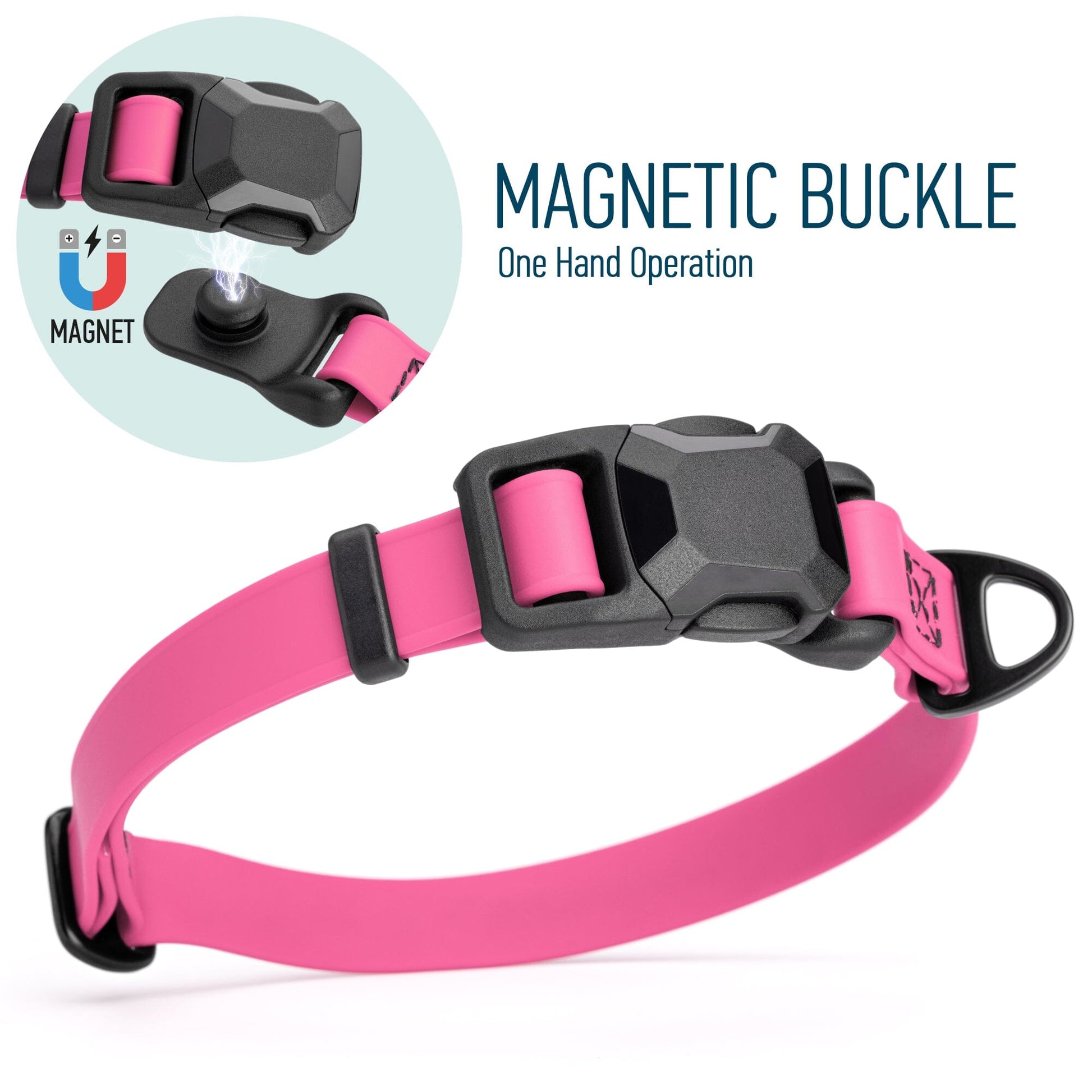 Biothane Waterproof Dog Collar with Magnetic Quick Release Buckle W 3 4" x L 12-19" Passionfruit Pink Dog Collars Dogline