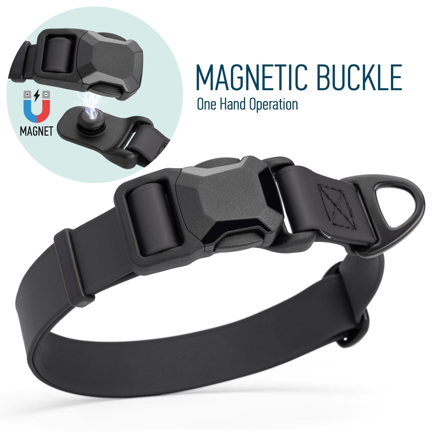 Biothane Waterproof Dog Collar with Magnetic Quick Release Buckle W 1" x L 15-25" Black Dog Collars Dogline