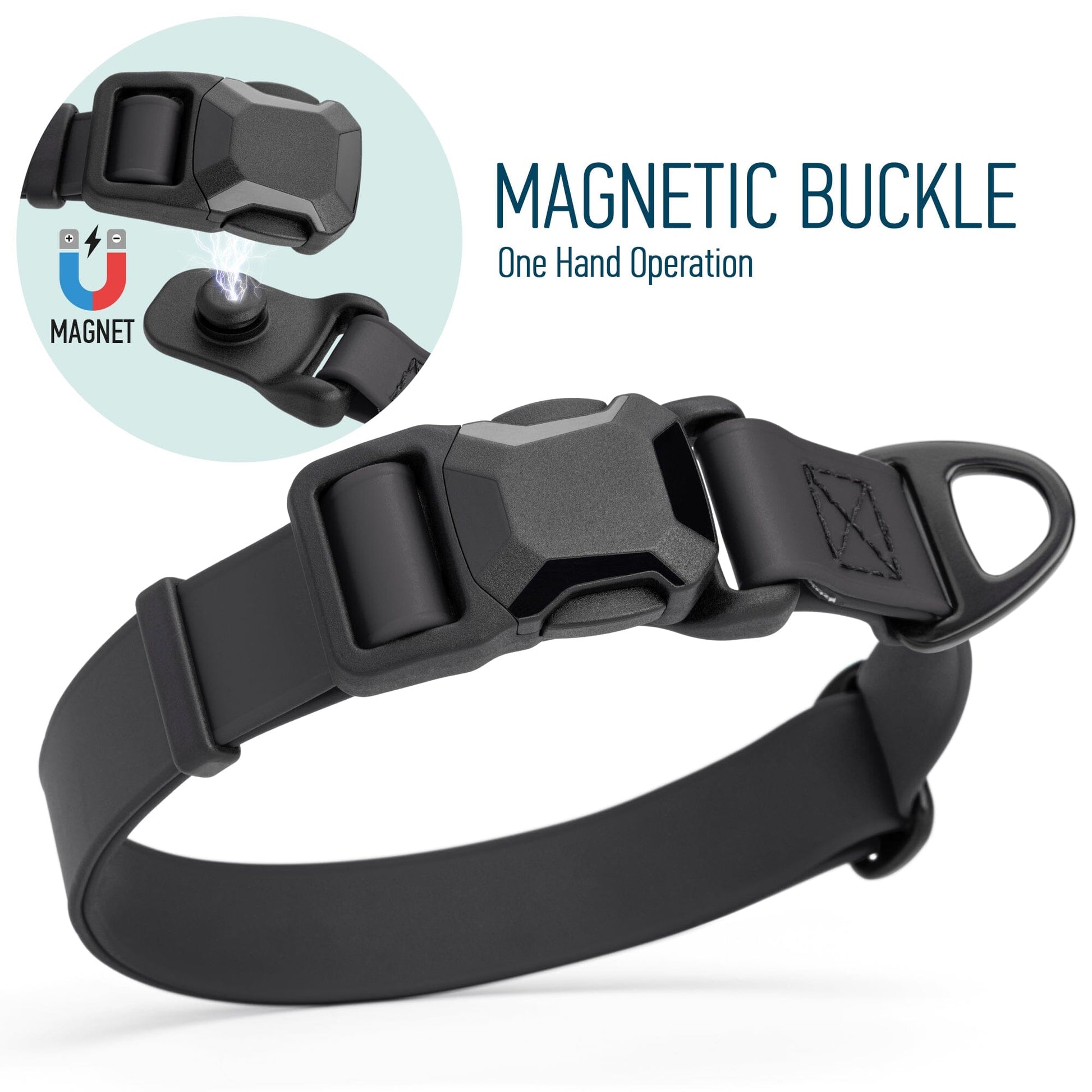 Biothane Waterproof Dog Collar with Magnetic Quick Release Buckle W 1" x L 15-25" Black Dog Collars Dogline