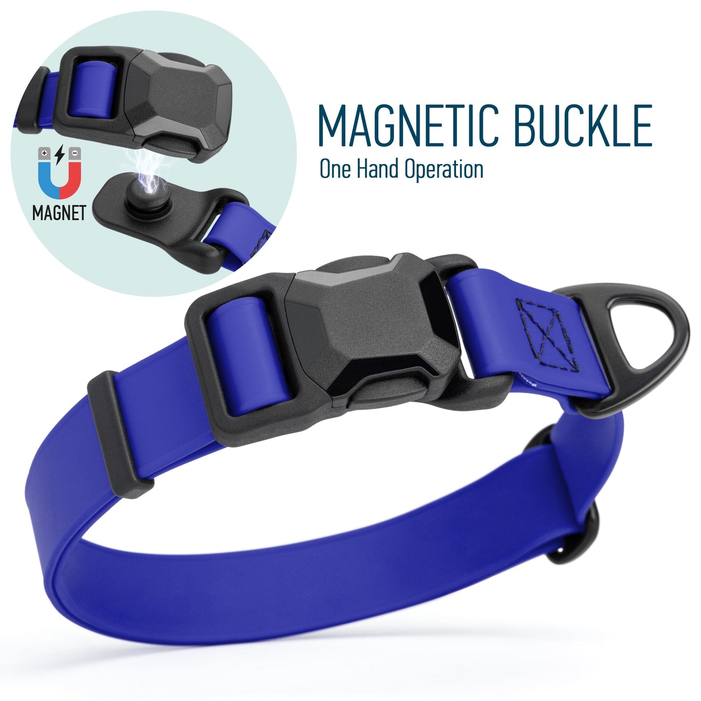 Biothane Waterproof Dog Collar with Magnetic Quick Release Buckle W 1" x L 15-25" Blueberry Royal Dog Collars Dogline