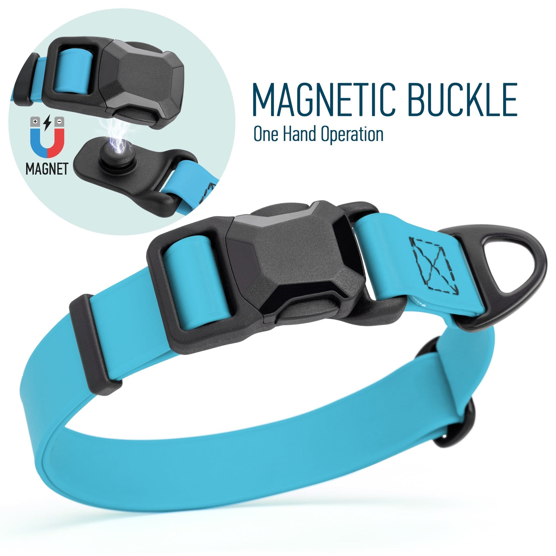 Biothane Waterproof Dog Collar with Magnetic Quick Release Buckle W 1" x L 15-25" Sky Blue Dog Collars Dogline