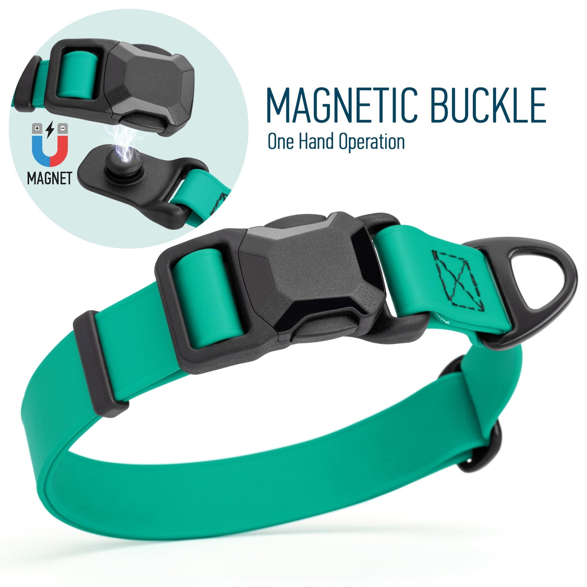 Biothane Waterproof Dog Collar with Magnetic Quick Release Buckle W 1" x L 15-25" Teal Dog Collars Dogline