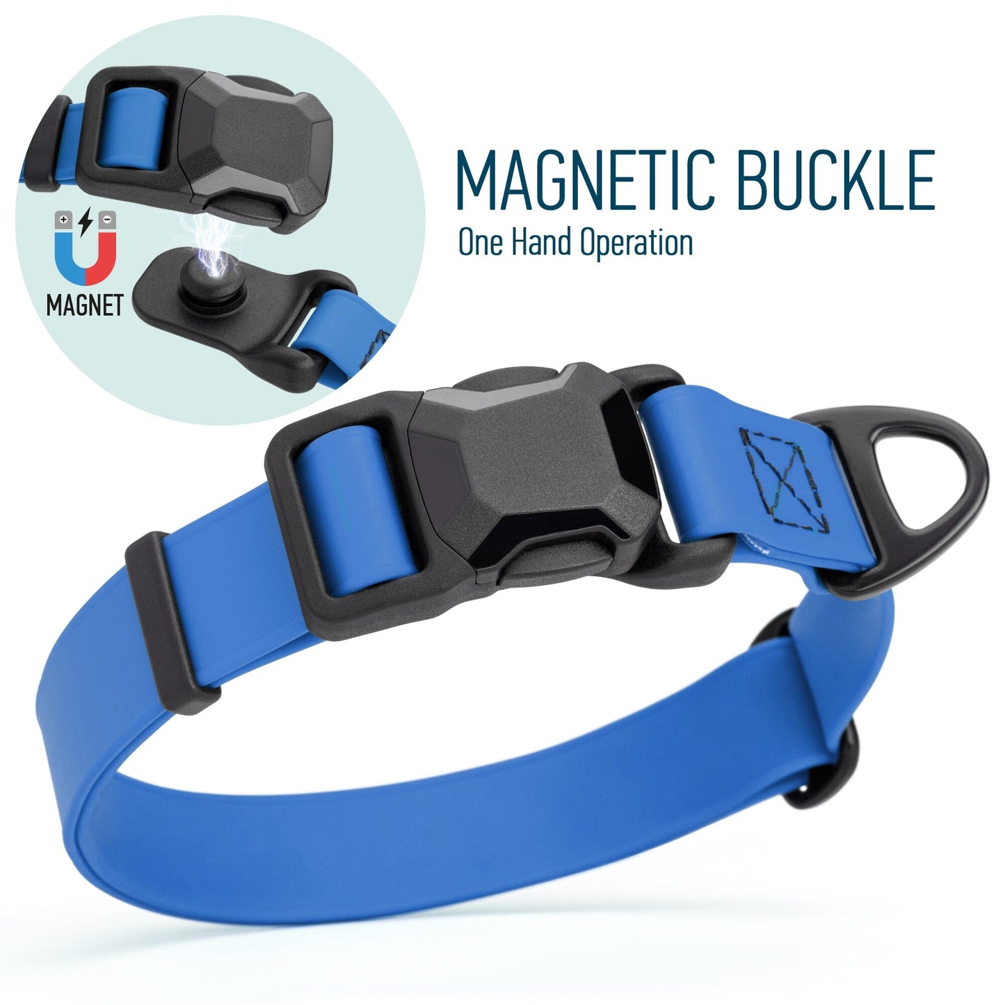Biothane Waterproof Dog Collar with Magnetic Quick Release Buckle W 1" x L 15-25" Cerulean Blue Dog Collars Dogline