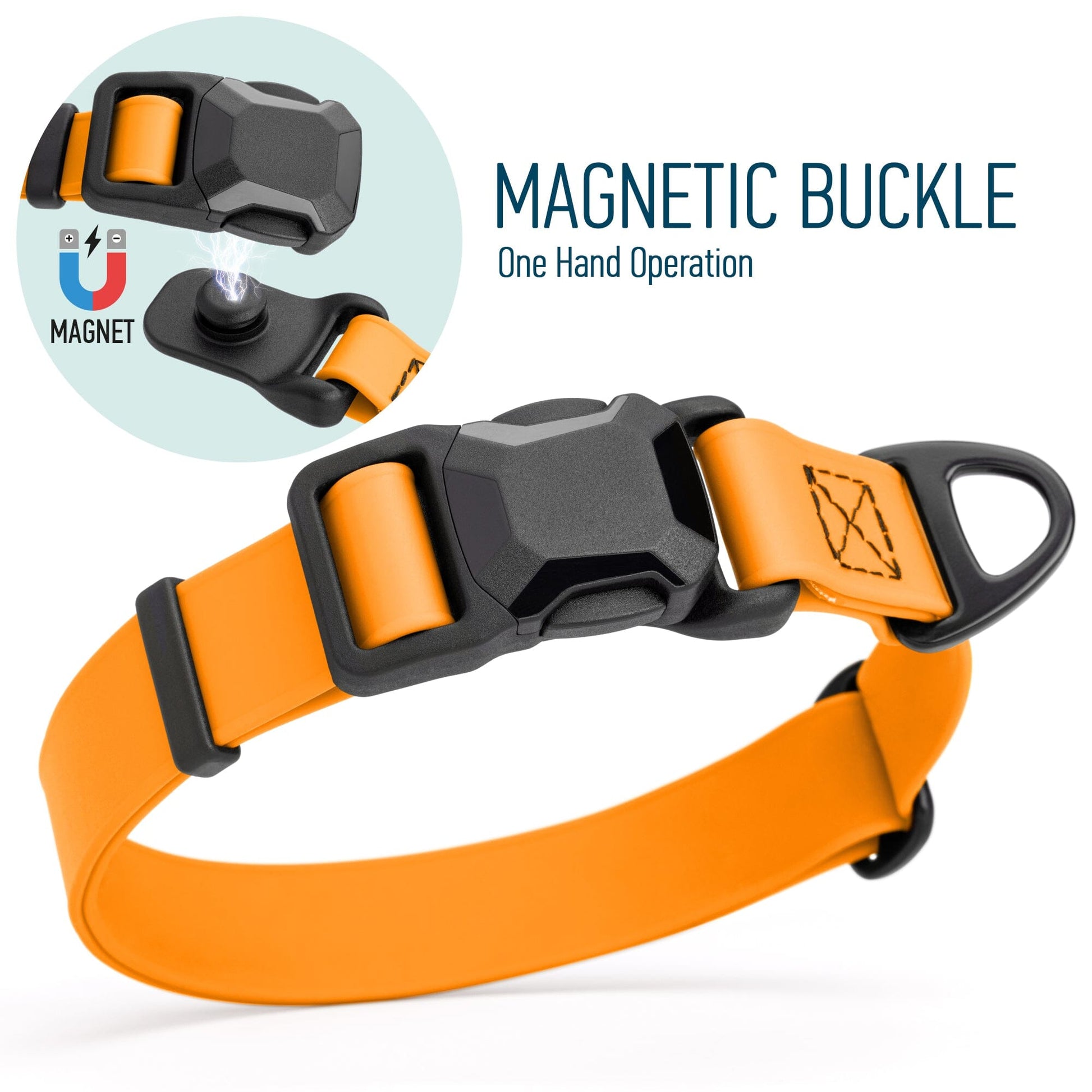 Biothane Waterproof Dog Collar with Magnetic Quick Release Buckle W 1" x L 15-25" Tangerine Orange Dog Collars Dogline