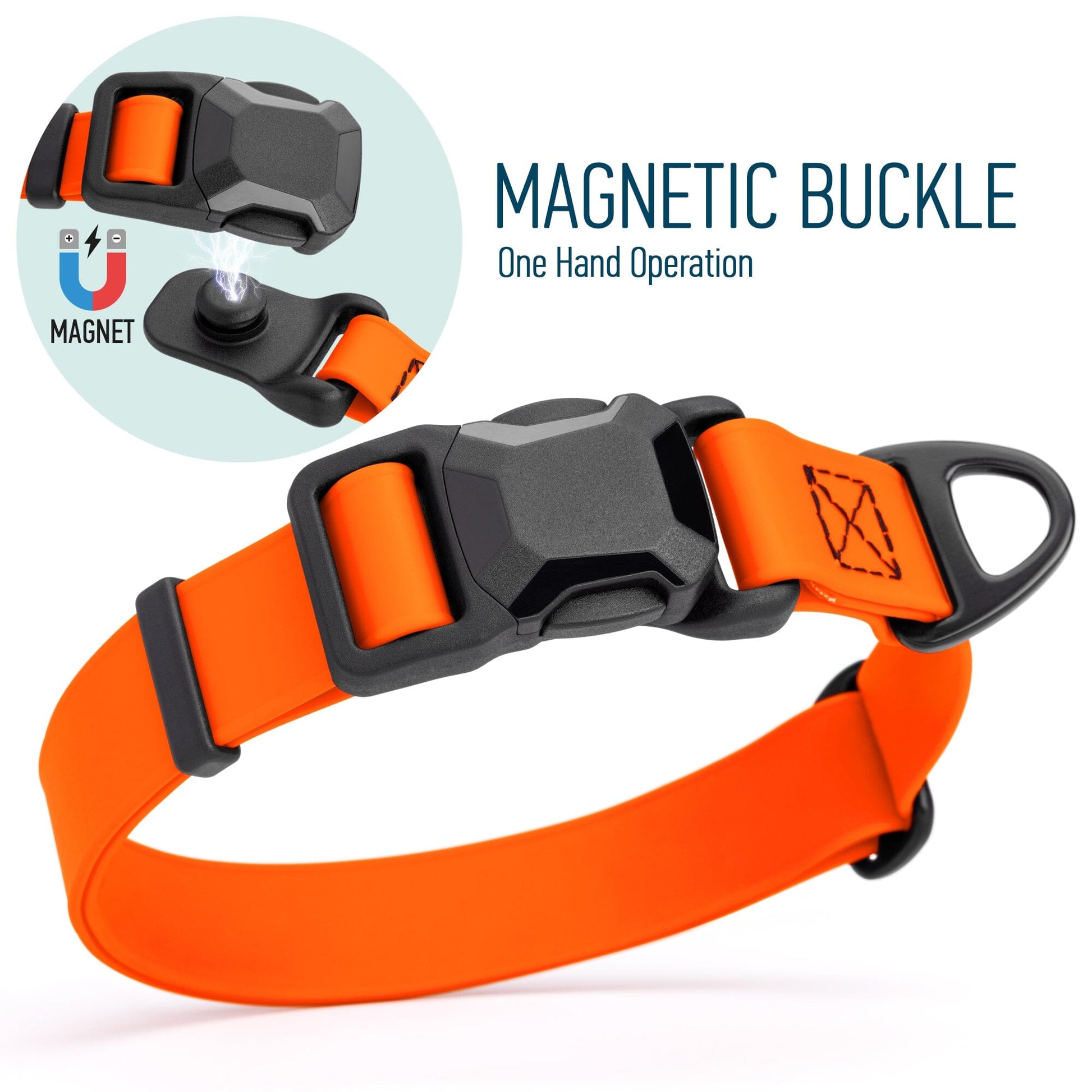 Biothane Waterproof Dog Collar with Magnetic Quick Release Buckle W 1" x L 15-25" Hunter Orange Dog Collars Dogline