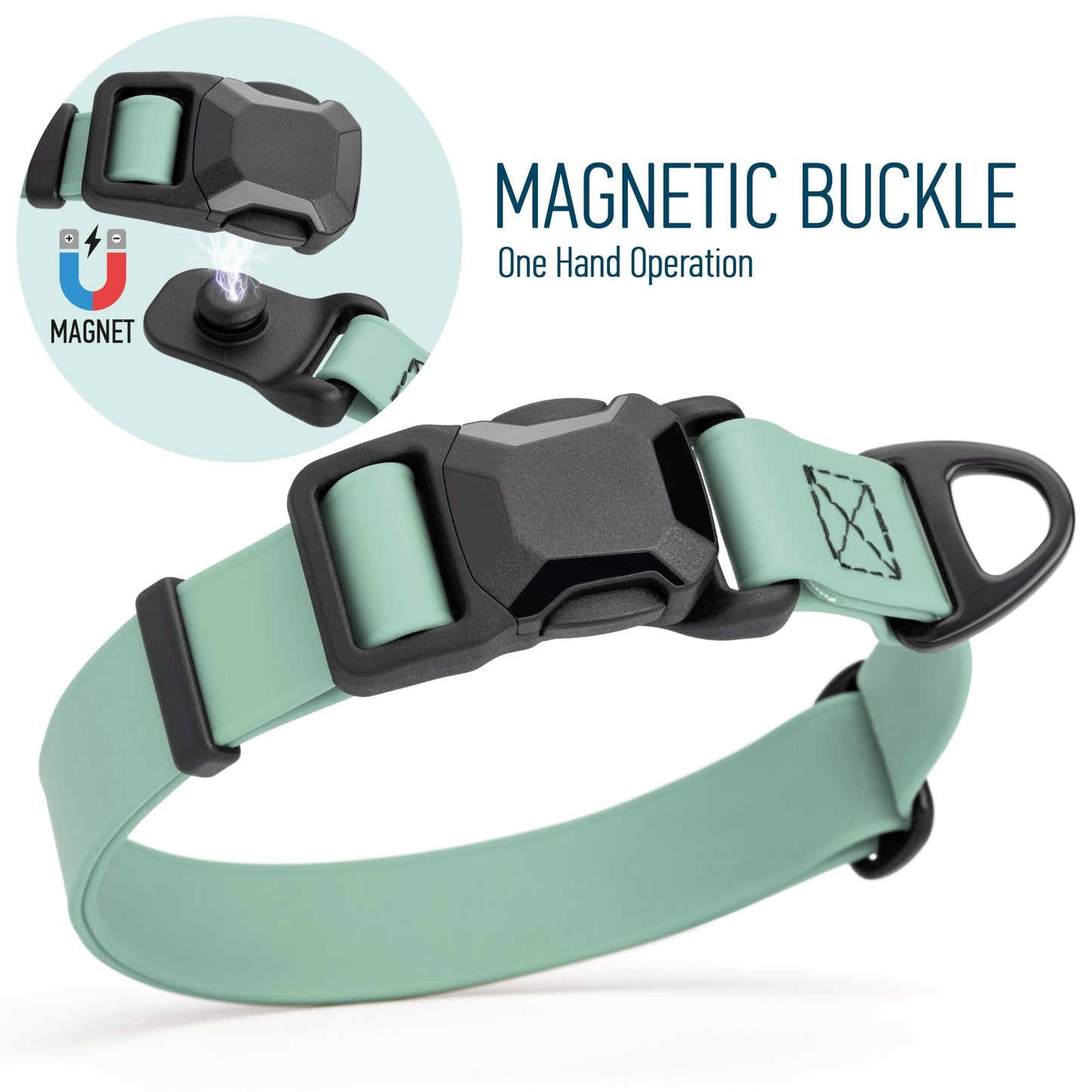 Biothane Waterproof Dog Collar with Magnetic Quick Release Buckle W 1" x L 15-25" Sage Green Dog Collars Dogline