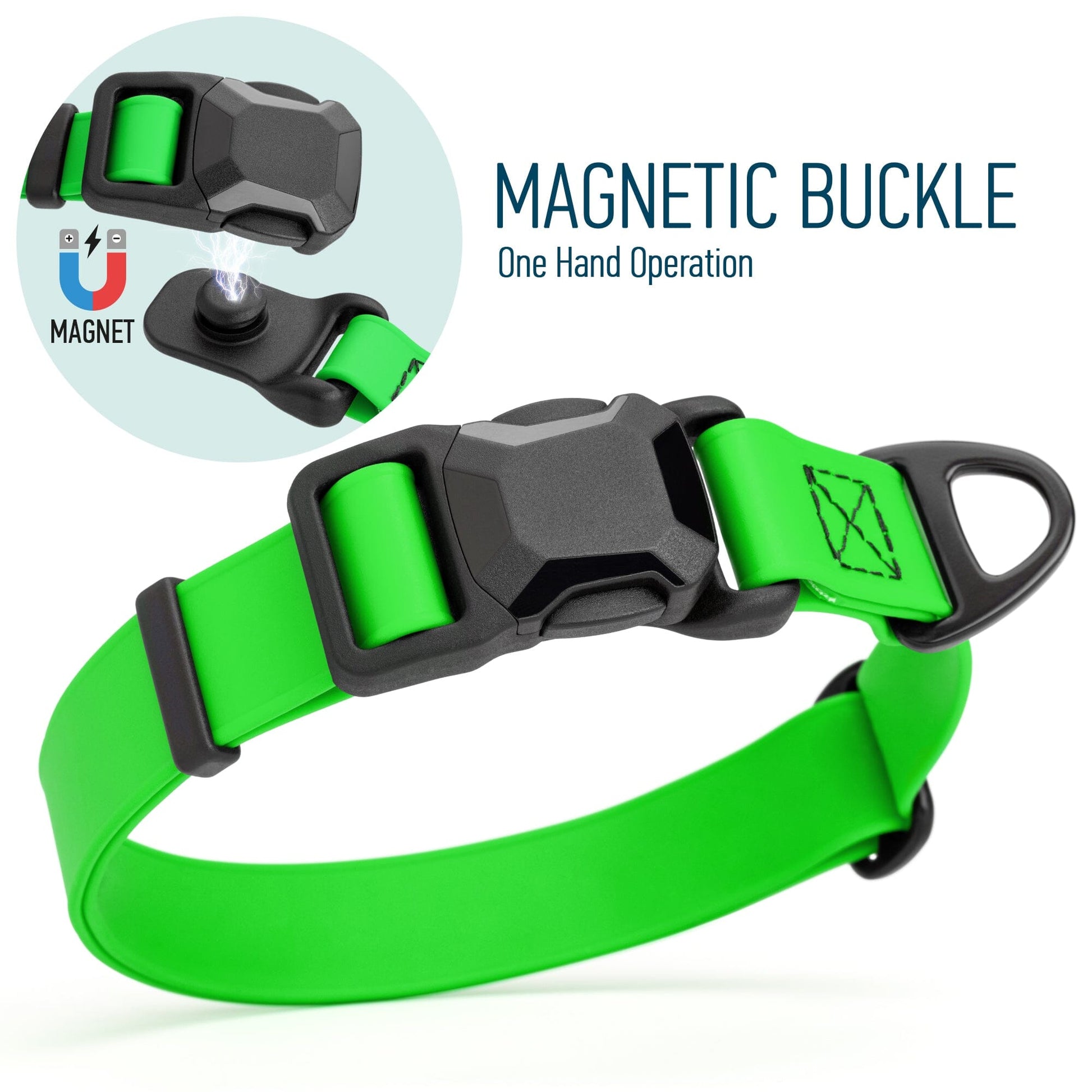 Biothane Waterproof Dog Collar with Magnetic Quick Release Buckle W 1" x L 15-25" Tropical Green Dog Collars Dogline