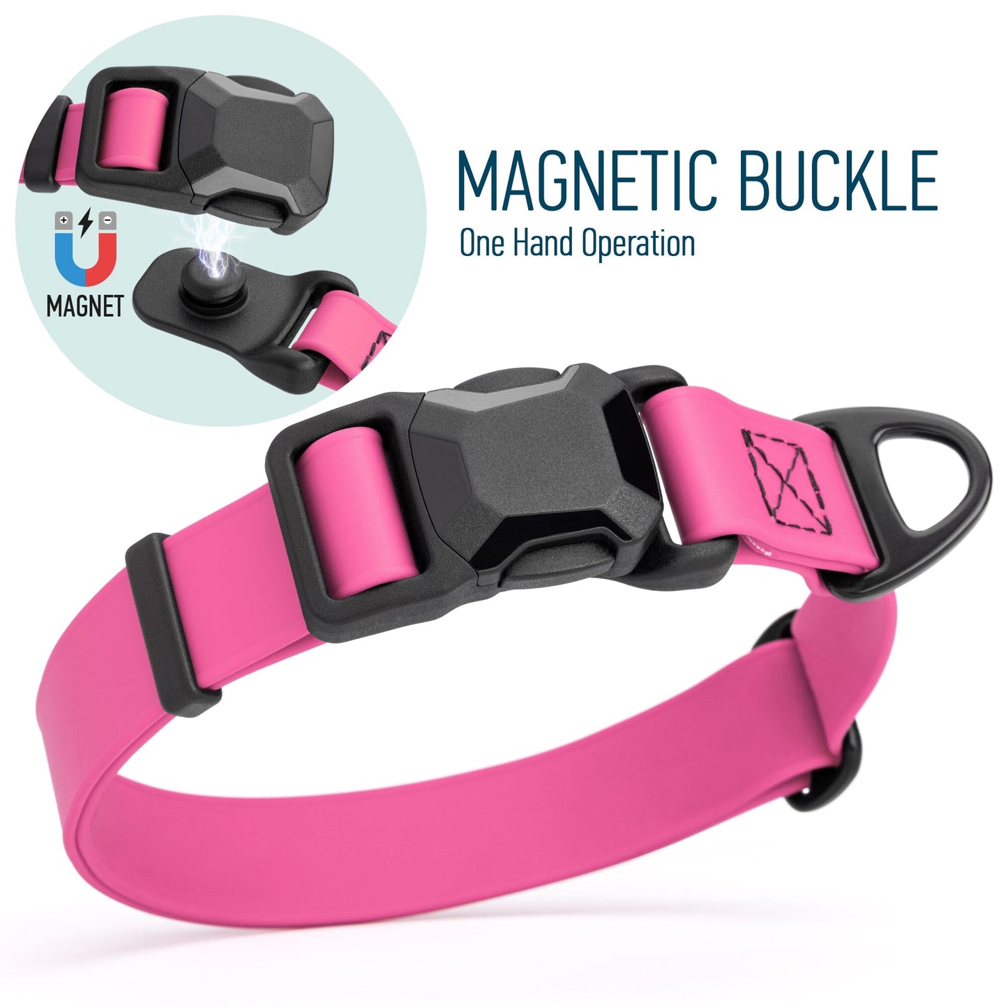 Biothane Waterproof Dog Collar with Magnetic Quick Release Buckle W 1" x L 15-25" Passionfruit Pink Dog Collars Dogline