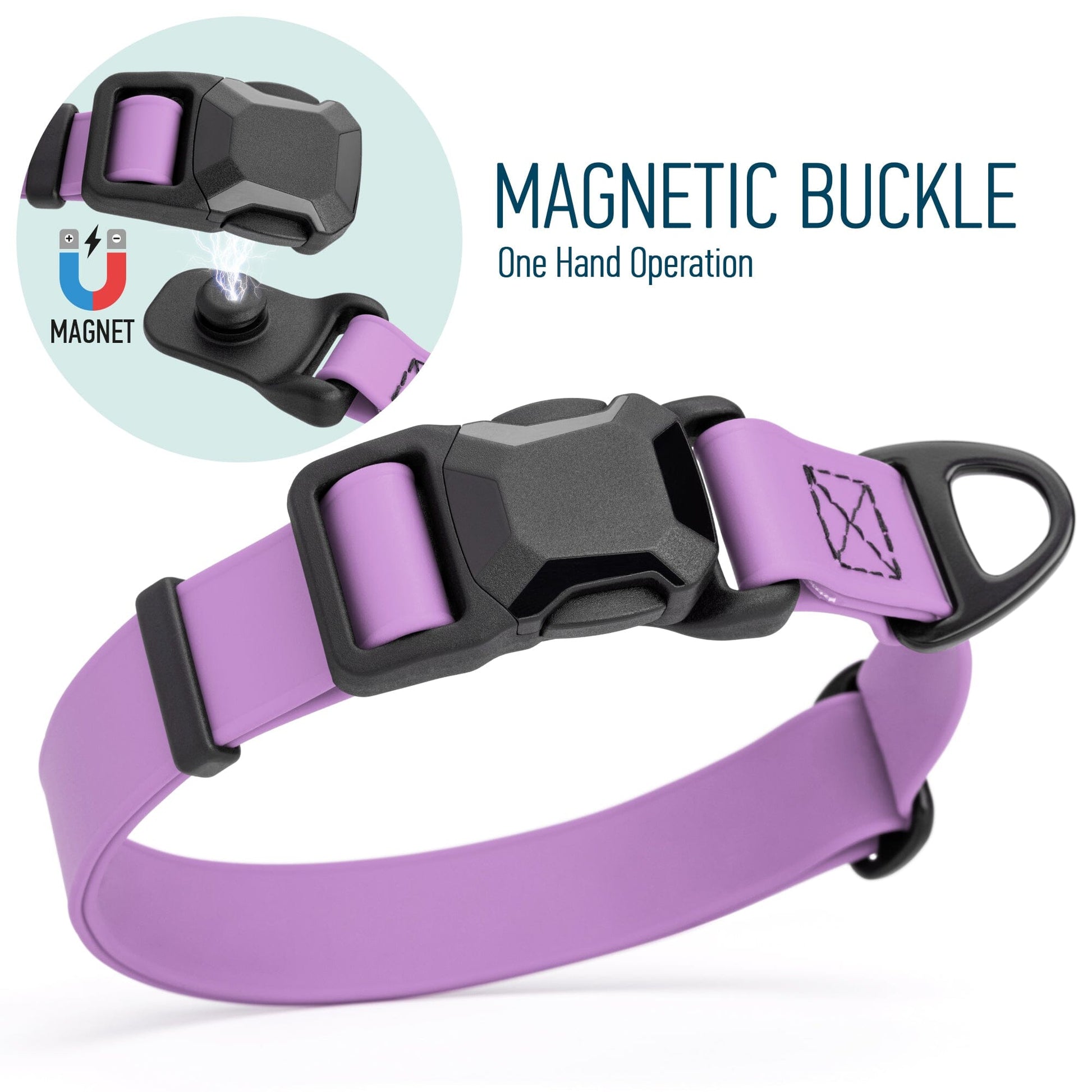 Biothane Waterproof Dog Collar with Magnetic Quick Release Buckle W 1" x L 15-25" Amethyst Purple Dog Collars Dogline