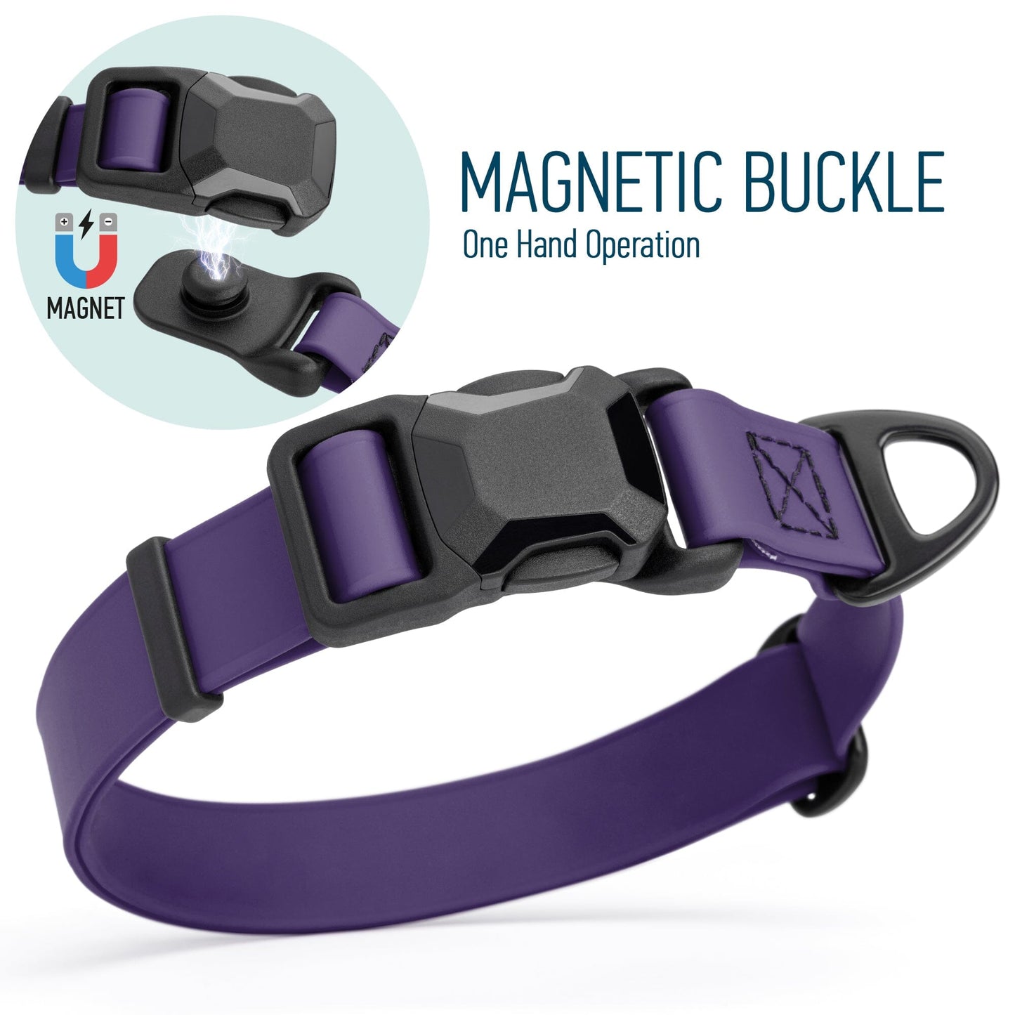 Biothane Waterproof Dog Collar with Magnetic Quick Release Buckle W 1" x L 15-25" Violet Purple Dog Collars Dogline