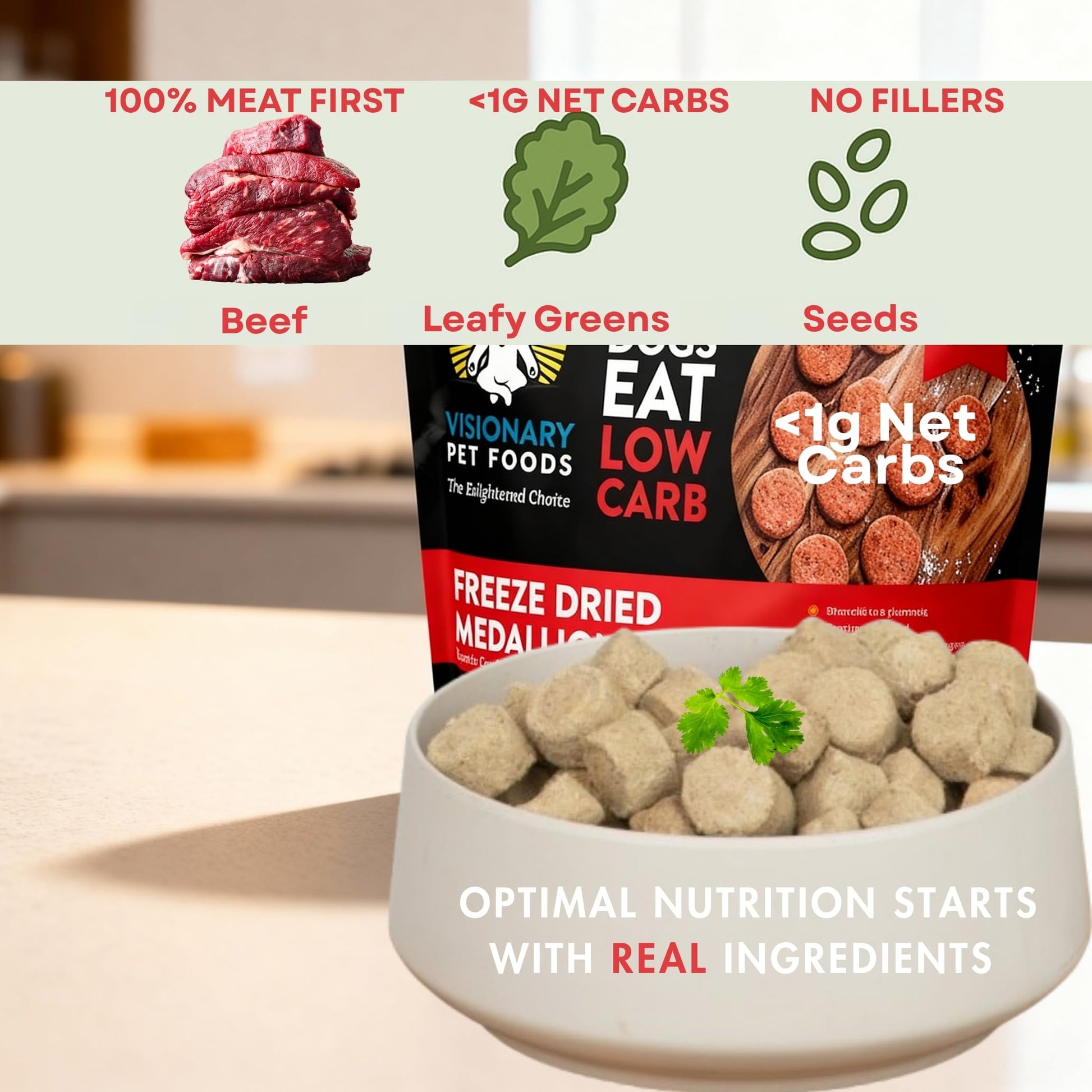 Freeze Dried Food | Beef Recipe | 25oz Bag Dog Food Visionary Pet Foods