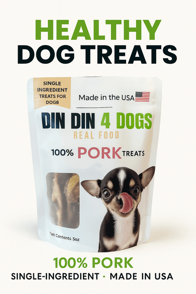 100% Pork Dog Treats, 5 Ounce Bag, Single Ingredient, High Protein Treat Din Din 4 Dogs