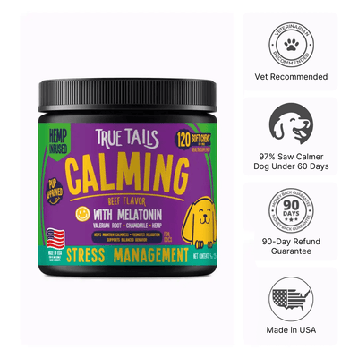 Calming Support With Hemp For Dogs 9oz Jar (120 Count) Beef Dog Soft Chews Dogline