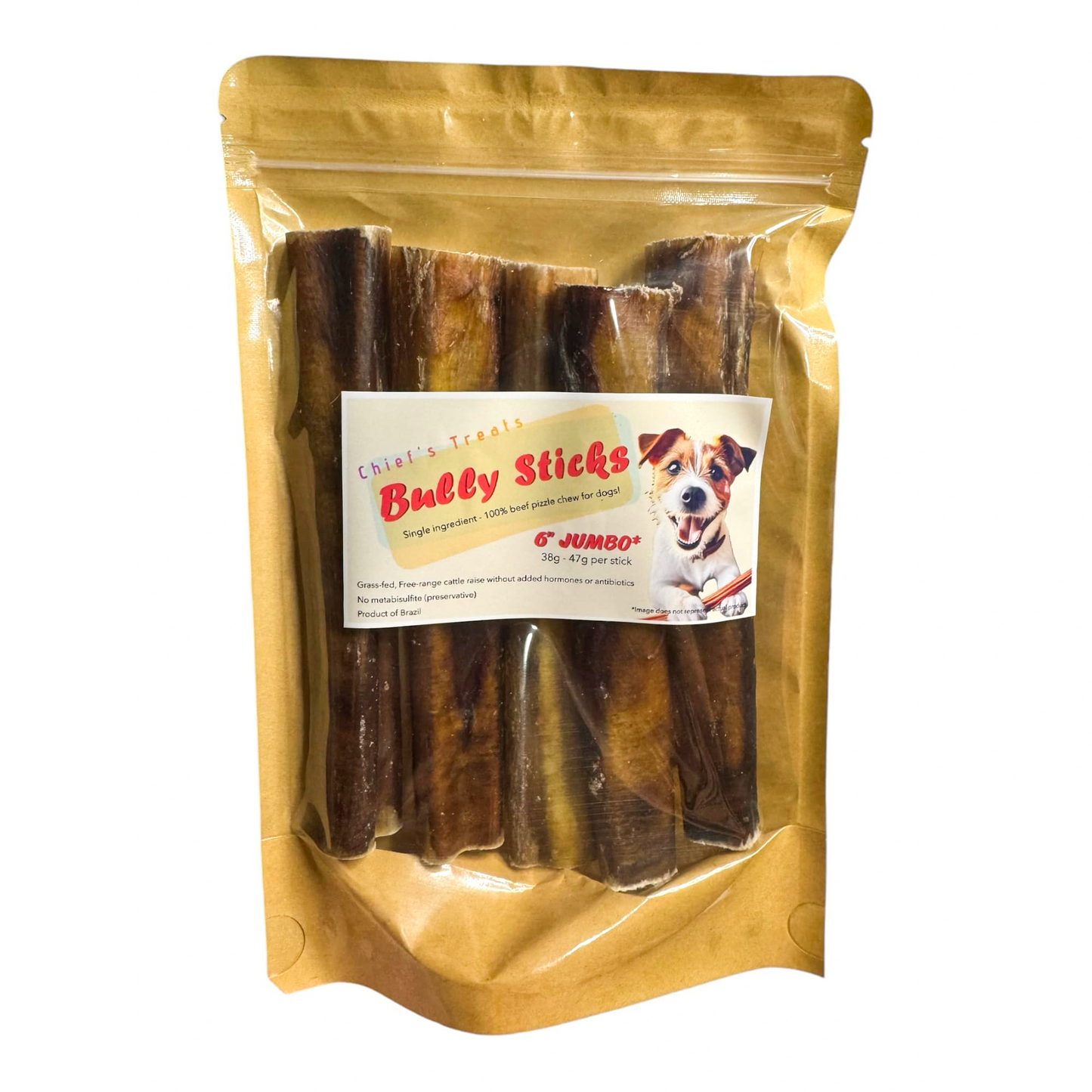 Bully Sticks 6" JUMBO | Very Low Odor | Pack of 5 | Grass-fed/Free-range