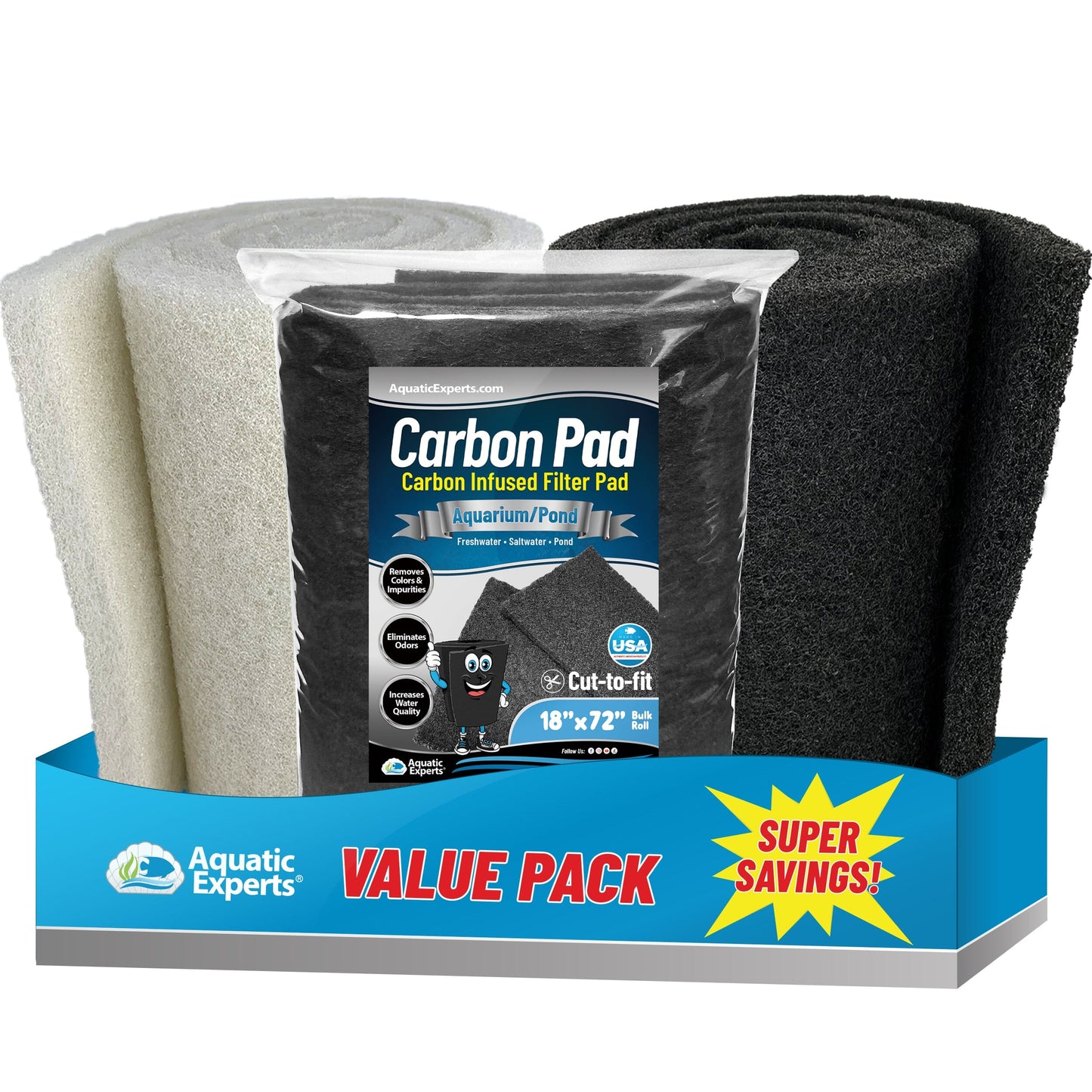 Pond Bundle - Carbon Filter 18"x72" + White Fine 18"x72" + Black Coarse 18"x72" Bundle Filter Pad Aquatic Experts