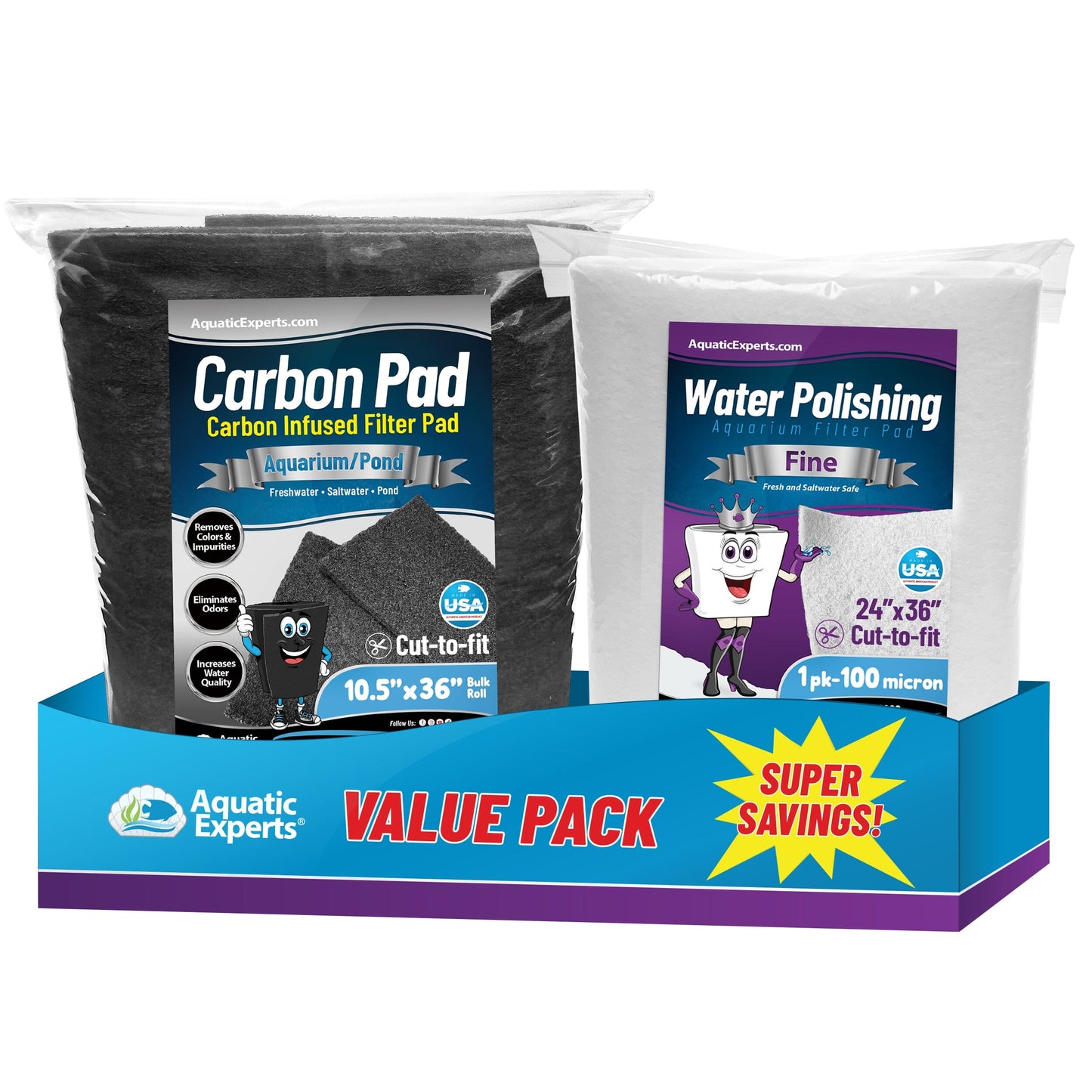 Aquatic Experts Aquarium Carbon Filter Pad - Premium Activated Carbon Filter Pads for Crystal Clear Aquariums Value Pack - Carbon Filter Combo Filter Pad Aquatic Experts