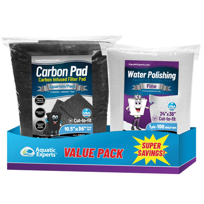 Aquarium Bundle - Carbon Pad Bundle - Carbon Pad Filter 10.5" x 36" & Water Polishing Pad 24" x 36" 100 Micron - 1 pack Bundles Aquatic Experts