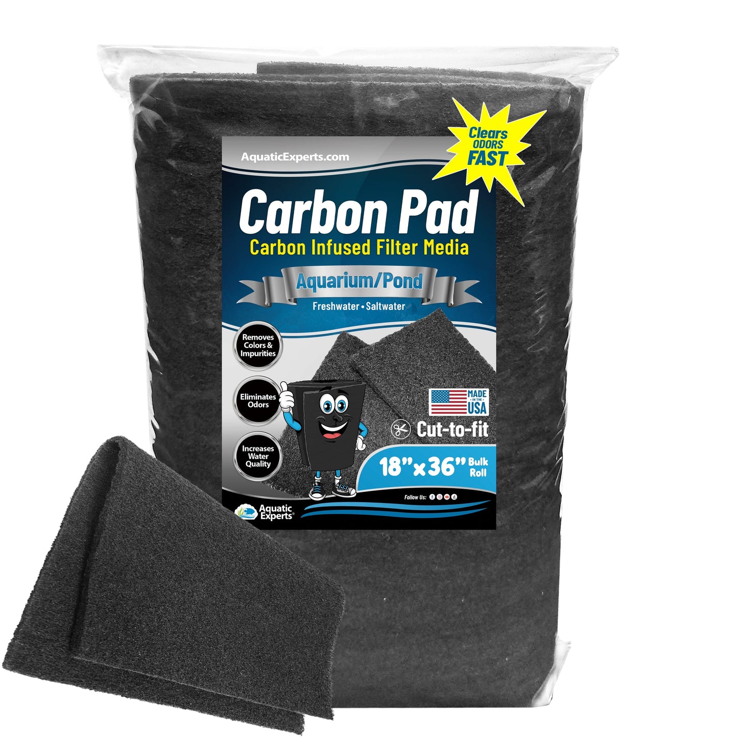 Aquatic Experts Aquarium Carbon Filter Pad - Premium Activated Carbon Filter Pads for Crystal Clear Aquariums 18" x 36" Filter Pad Aquatic Experts