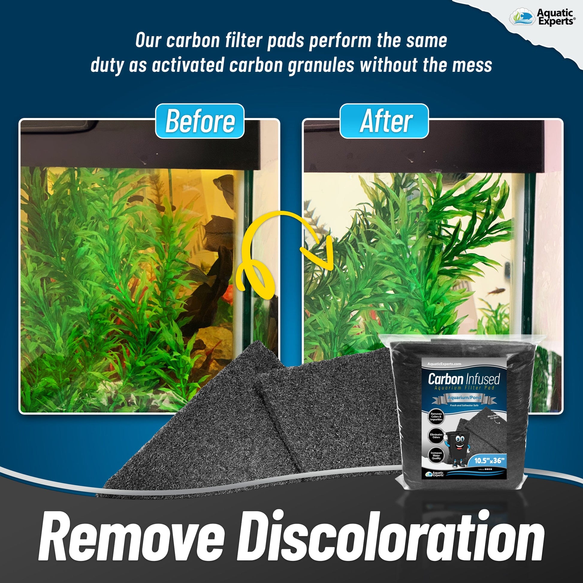Aquarium Bundle - Carbon Pad Bundle - Carbon Pad Filter 10.5" x 36" & Water Polishing Pad 24" x 36" 100 Micron - 1 pack Bundles Aquatic Experts