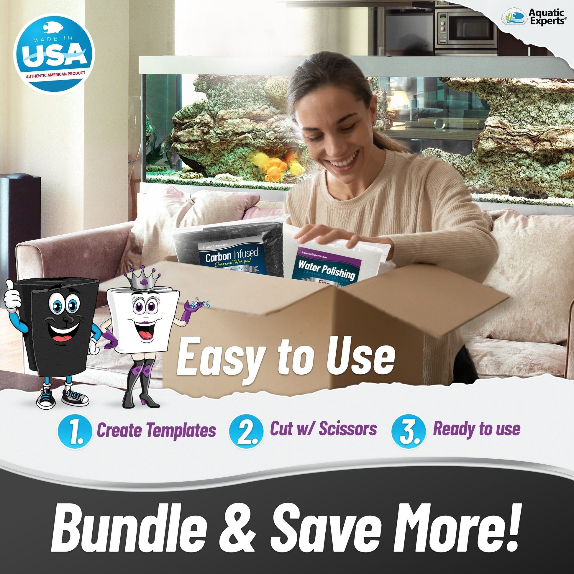 Aquarium Bundle - Carbon Pad Bundle - Carbon Pad Filter 10.5" x 36" & Water Polishing Pad 24" x 36" 100 Micron - 1 pack Bundles Aquatic Experts