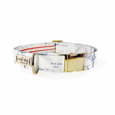 Carta Marina Light Vintage Nautical Toile Buckle & Martingale Dog Collar Dog Collars Nauti-dog Handmade