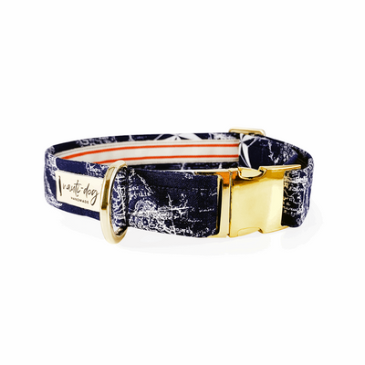 Carta Marina Navy Vintage Nautical Toile Buckle & Martingale Dog Collar Dog Collars Nauti-dog Handmade