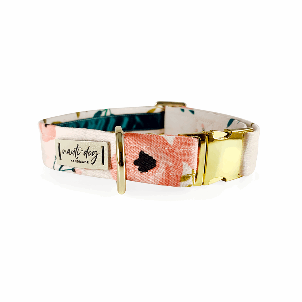 Charleston Blush Floral Tea Rose Buckle & Martingale Dog Collar Dog Collars Nauti-dog Handmade
