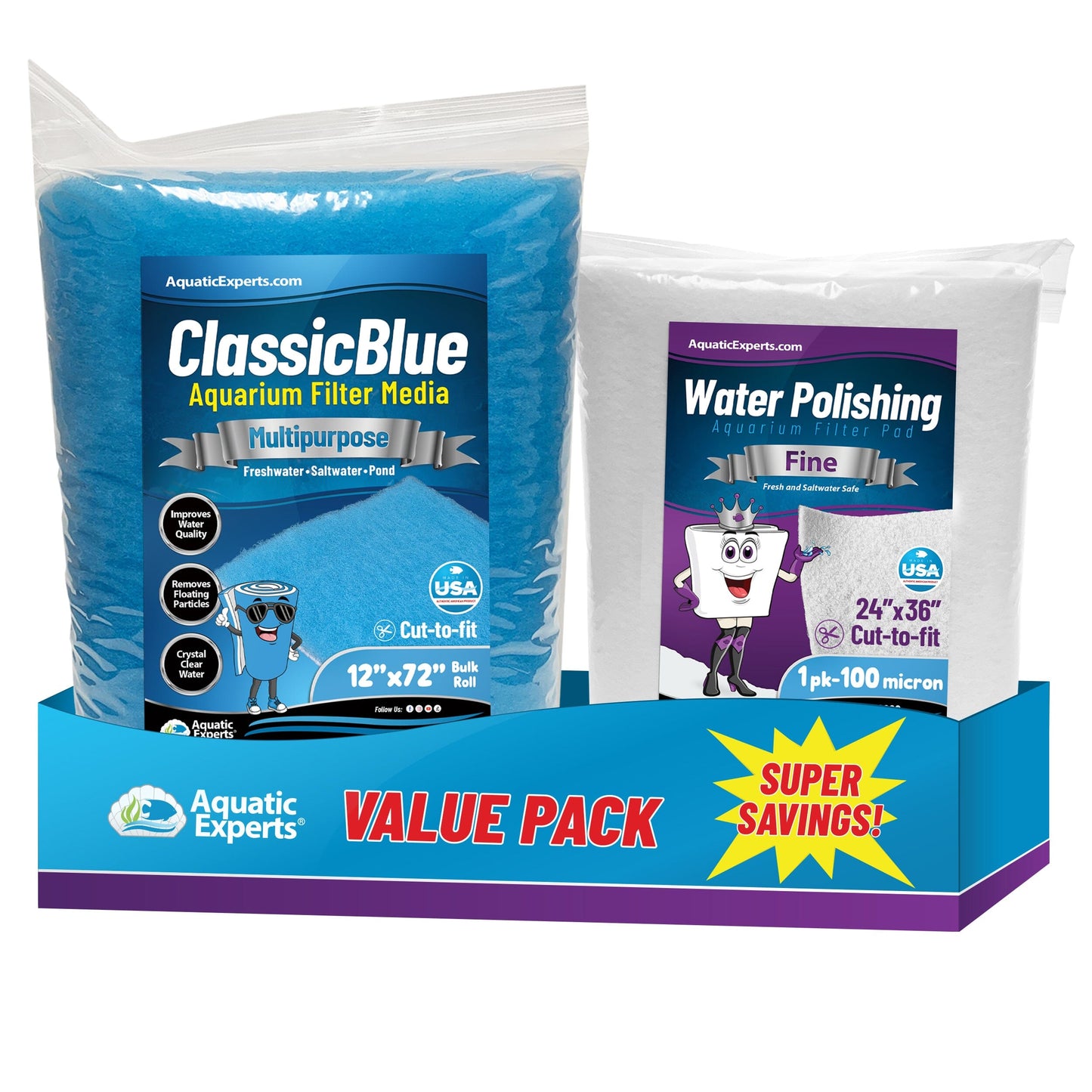 Aquarium Bundle - ClassicBlue 12" x 72" + Polishing Pad Filter Pad 100 Micron 1 pack Bundles Aquatic Experts