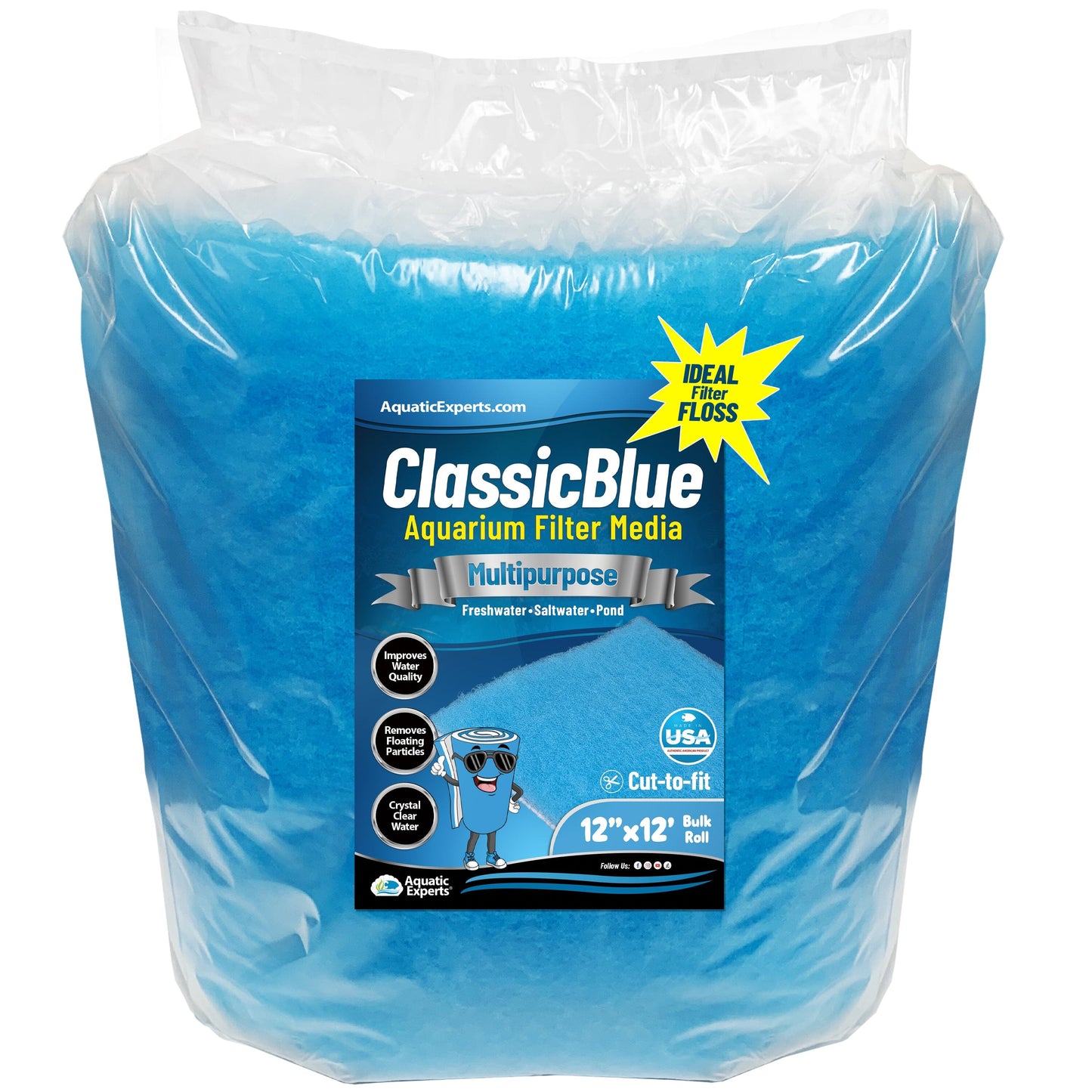 Classic Bonded Aquarium Filter Pad - Blue & White Aquarium Filter Media Roll Bulk, Customizable for Most Filters Aquatic Experts