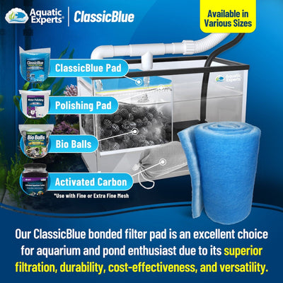 Classic Bonded Aquarium Filter Pad - Blue & White Aquarium Filter Media Roll Bulk, Customizable for Most Filters Aquatic Experts