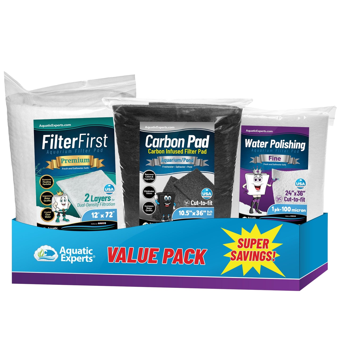 Aquatic Experts Aquarium Carbon Filter Pad - Premium Activated Carbon Filter Pads for Crystal Clear Aquariums Value Pack - Complete Filter Bundle Filter Pad Aquatic Experts