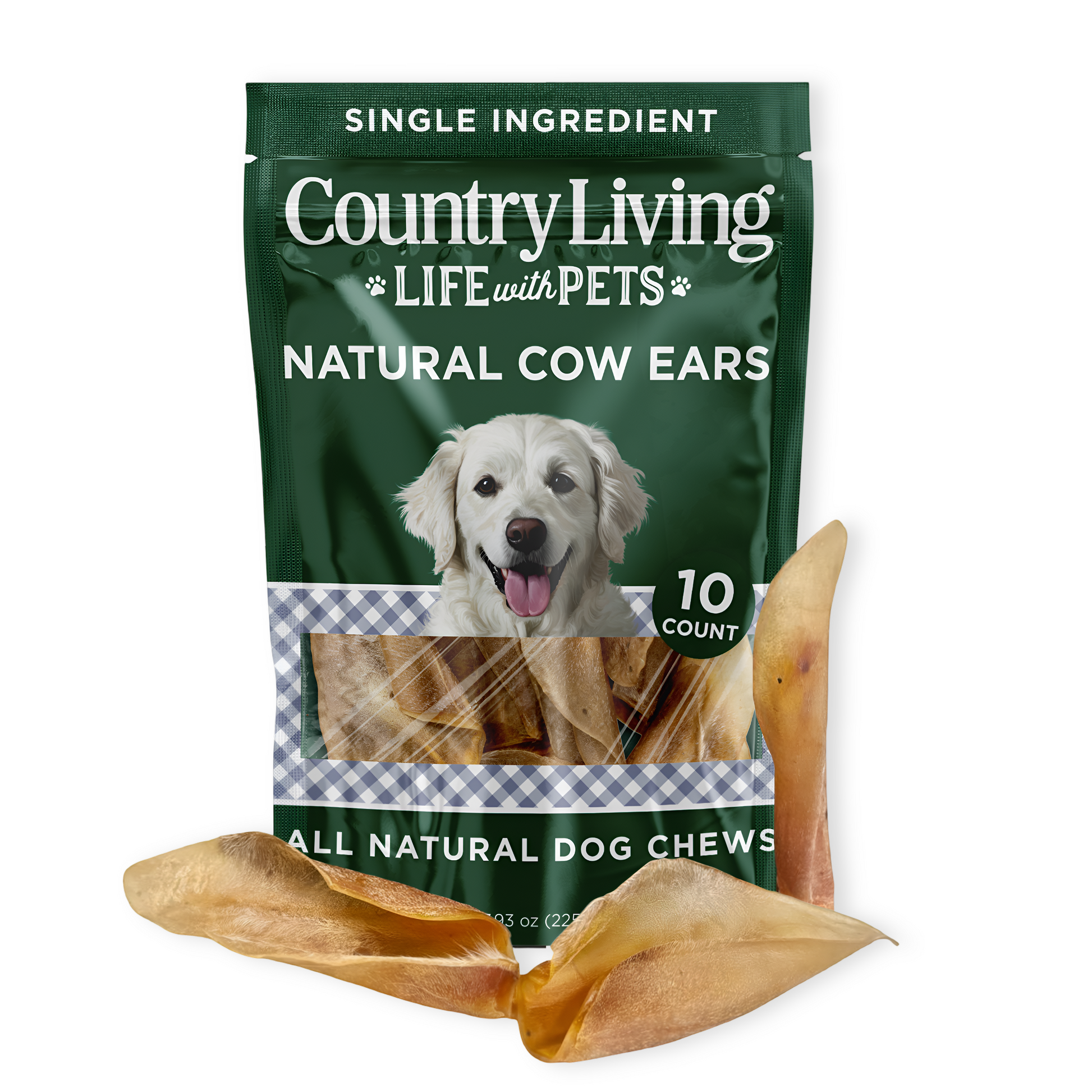 Country Living Natural Cow Ears Dog Chews – 10 Count Bag – All-Natural, Single-Ingredient, Long-Lasting Dog Chews – High-Protein, Low-Fat, Rawhide-Free – Supports Dental Health Dog Treats American Pet Supplies