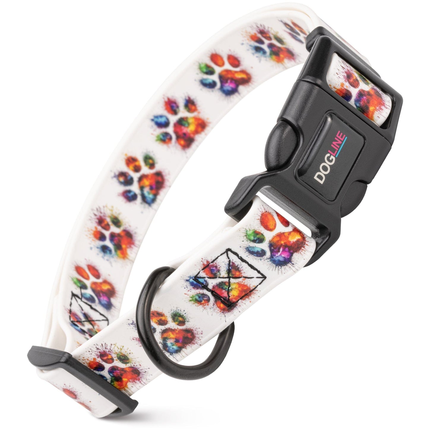 Dogline Biothane Full Color Design Printed Dog Collar with Quick Release Buckle Painted Paws W 3 4" x L 12"-19" Dog Collars Dogline