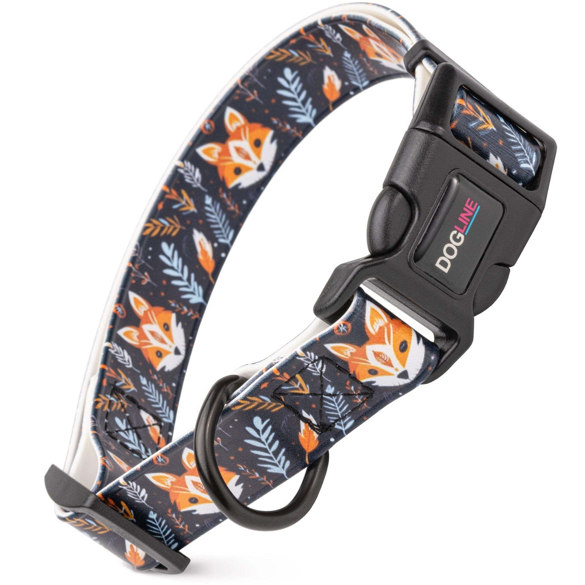 Dogline Biothane Full Color Design Printed Dog Collar with Quick Release Buckle Boho Foxes W 3 4" x L 12"-19" Dog Collars Dogline