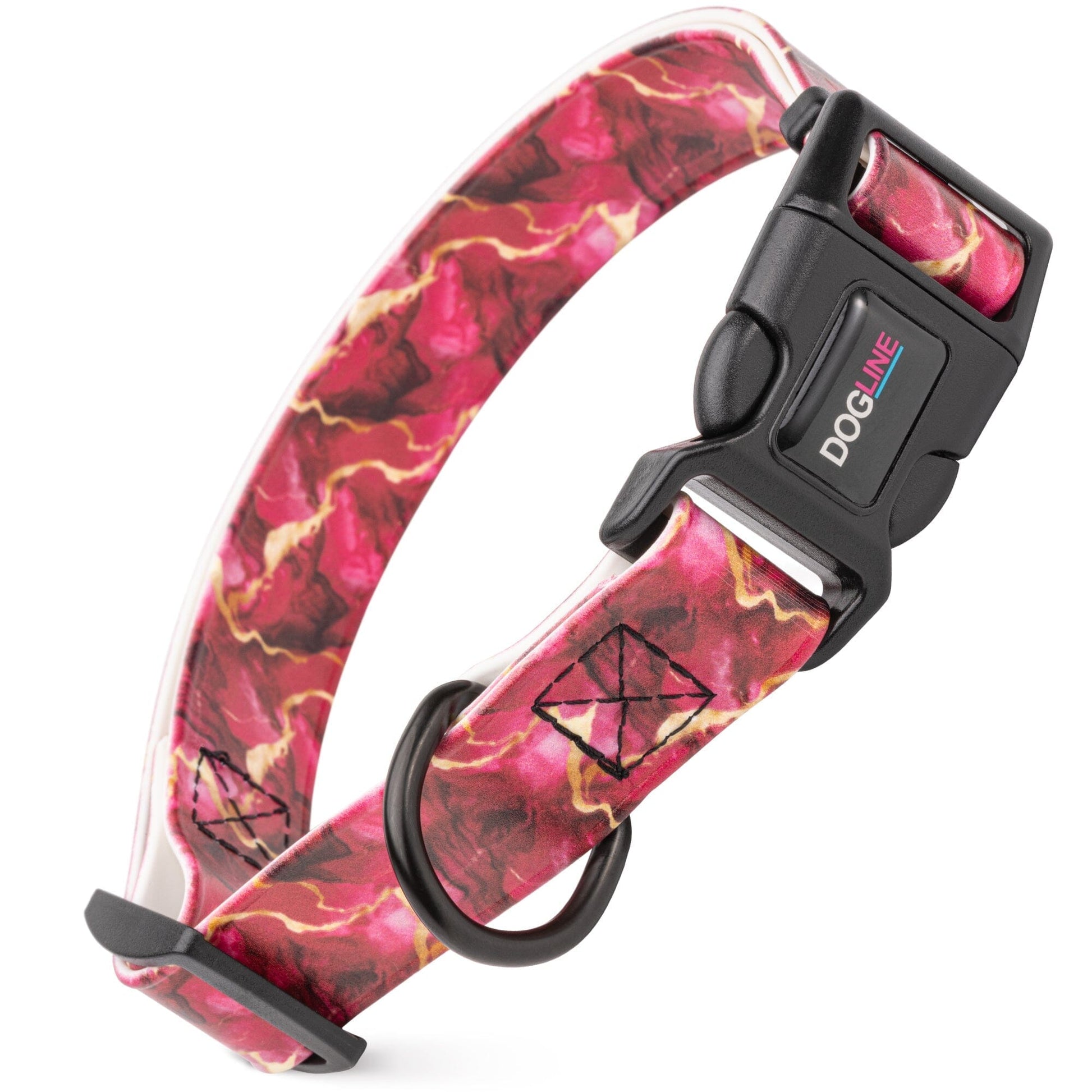 Dogline Biothane Full Color Design Printed Dog Collar with Quick Release Buckle Hot Pink Marble W 3 4" x L 12"-19" Dog Collars Dogline