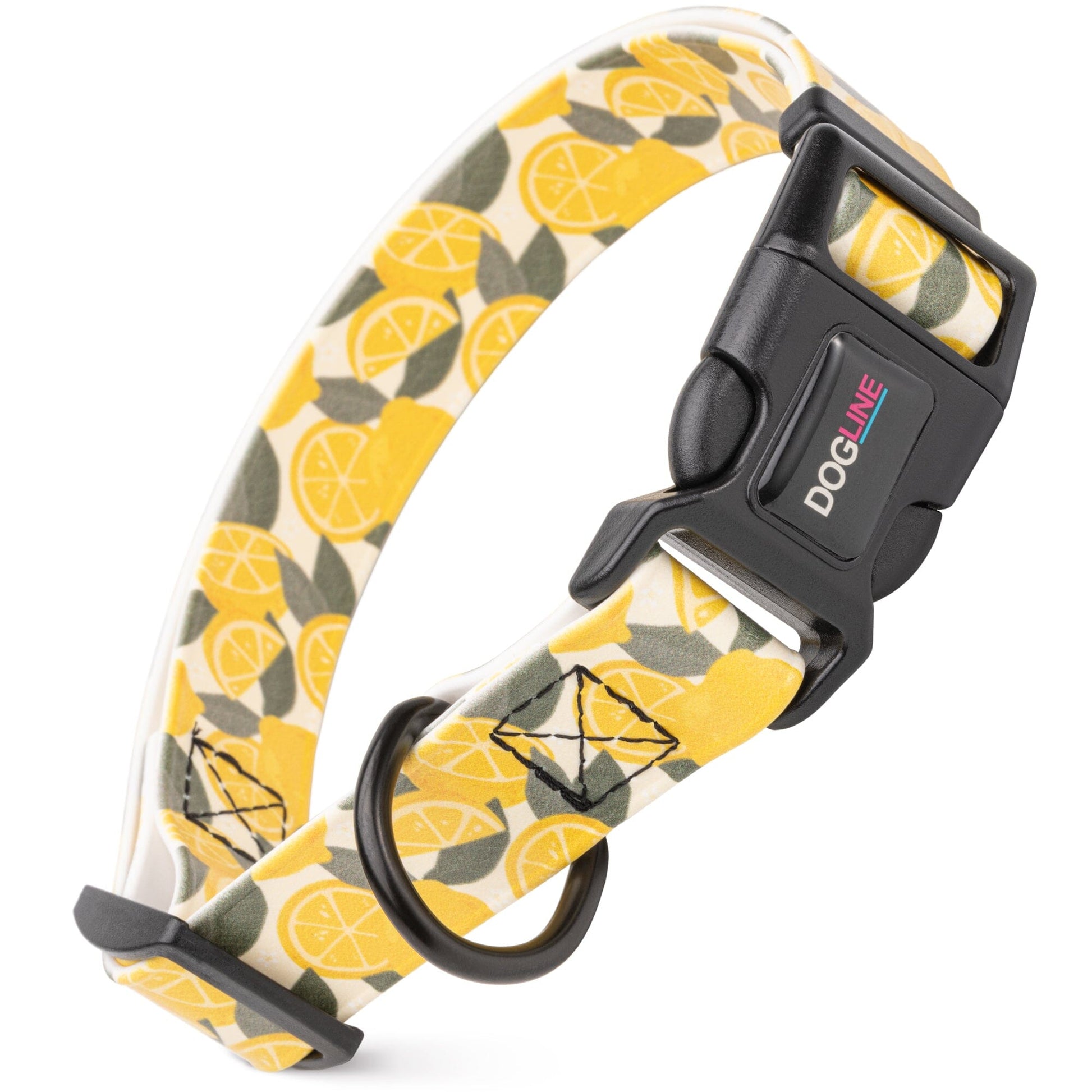 Dogline Biothane Full Color Design Printed Dog Collar with Quick Release Buckle Lemons W 3 4" x L 12"-19" Dog Collars Dogline
