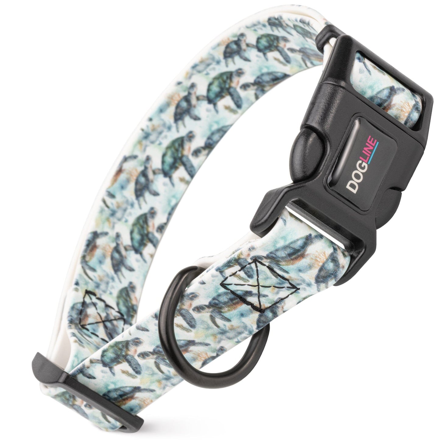 Dogline Biothane Full Color Design Printed Dog Collar with Quick Release Buckle Sea Turtles W 3 4" x L 12"-19" Dog Collars Dogline