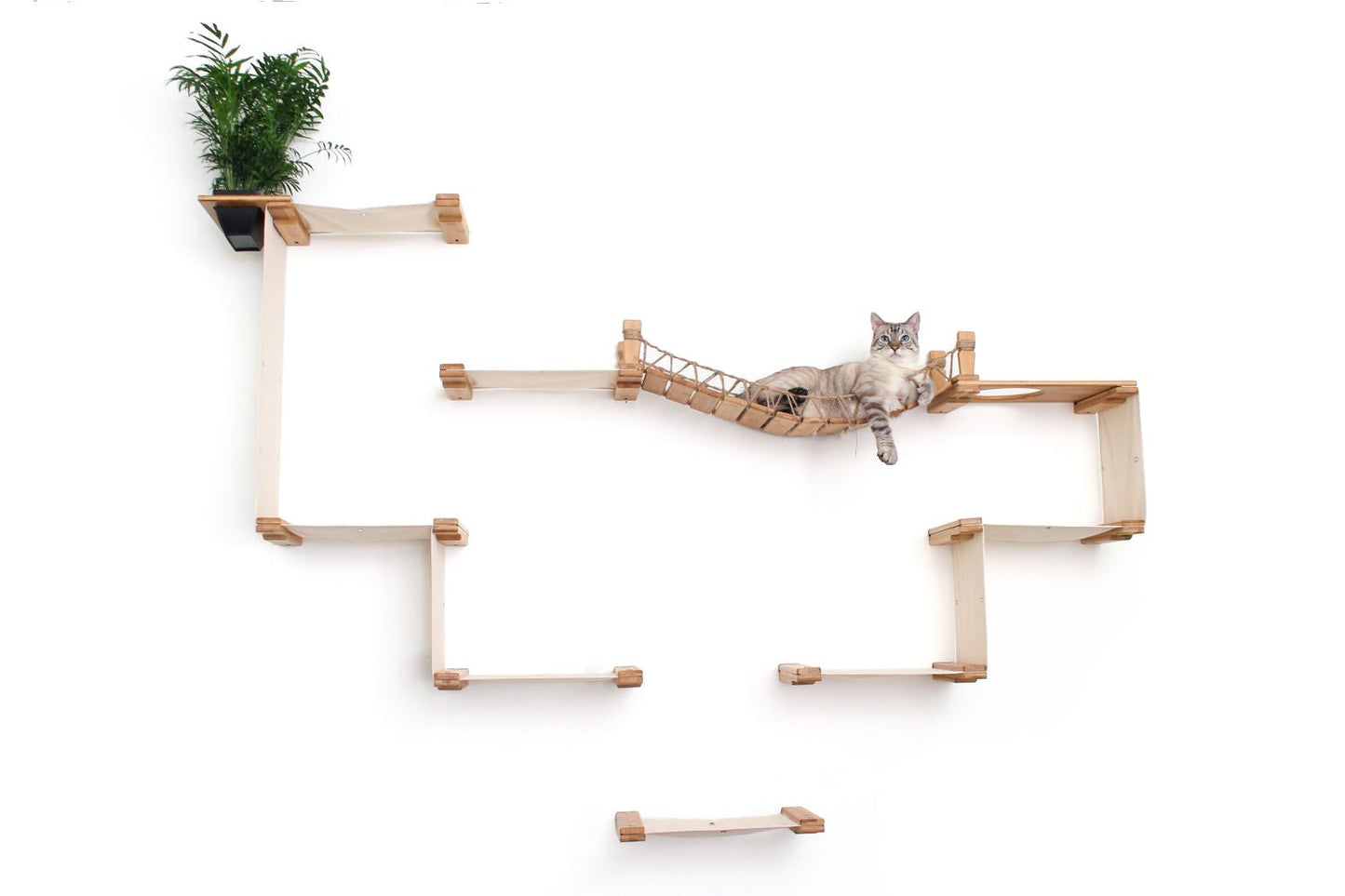 The Temple - Giant Cat Tree on Wall Natural Bamboo Natural Canvas Planters Cat Condo Catastrophic Creations
