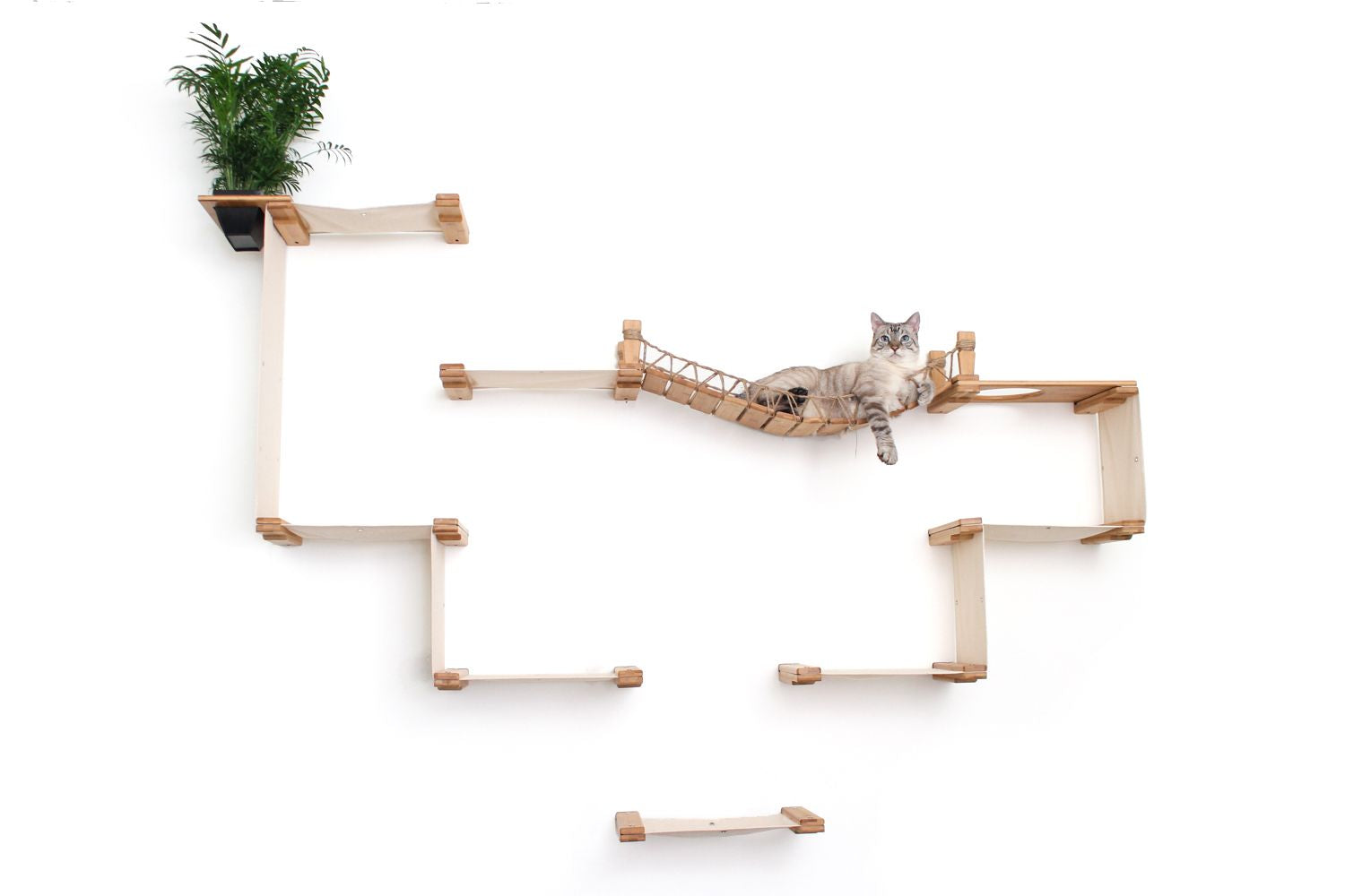 The Temple - Giant Cat Tree on Wall Natural Bamboo Natural Canvas Planters Cat Condo Catastrophic Creations