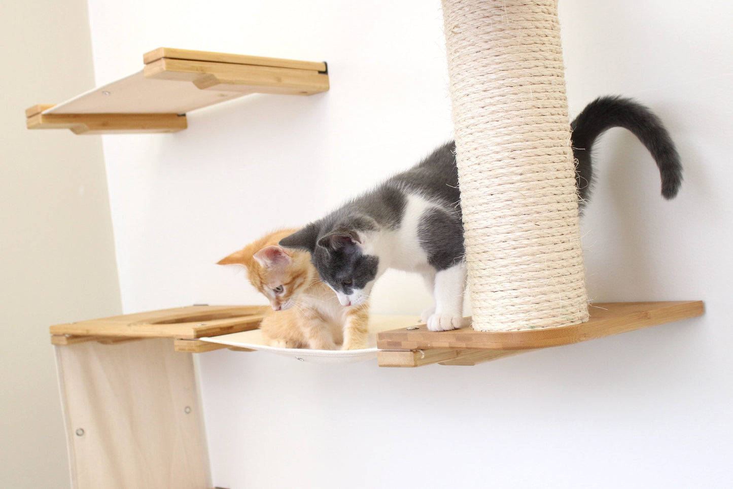 The Deluxe Cat Fort - Modern Cat Condo Natural Bamboo Natural Canvas Pole and Leaf Shelf Cat Condo Catastrophic Creations