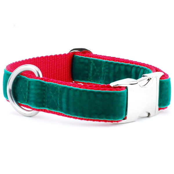 Green/Red Holiday Velvet Essential Dog Collar 2 Hounds Design