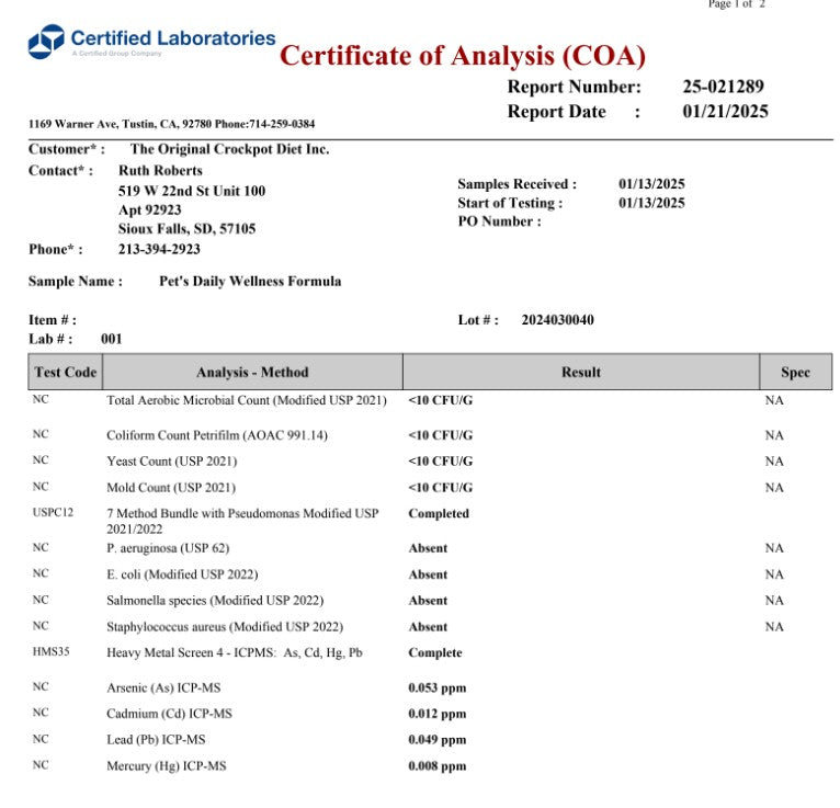 Pet's Daily Wellness Formula - For Pets With Pork/Beef Allergy Vitamins & Supplements Dr. Ruth Roberts