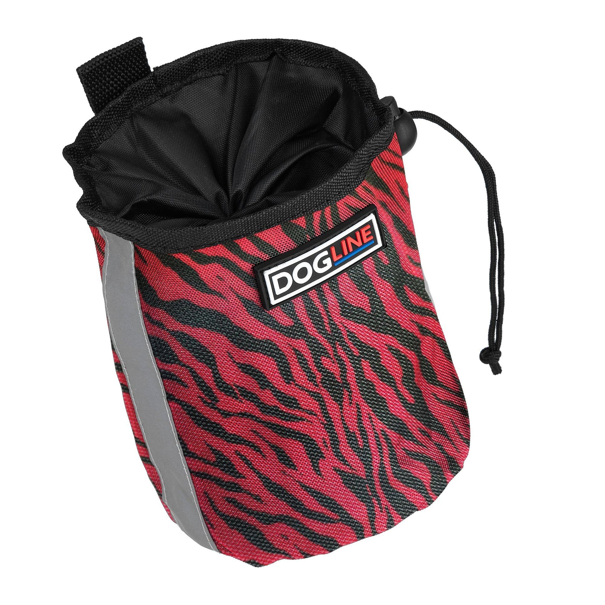 Beta Treat Pouch with Built-In Waste Bag Dispenser Zebra Black Red Training Gear Dogline