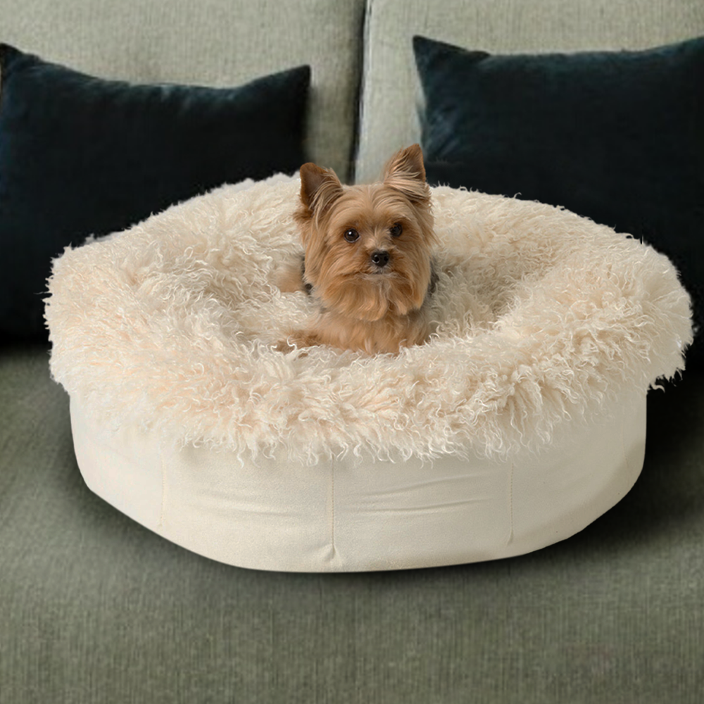 PupPouf™ Luxe Faux Fur Donut Dog Bed - Plush Sheep Ivory Dog Beds Paw