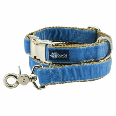 Dusty Blue Velvet Essential Martingale Dog Collar 2 Hounds Design