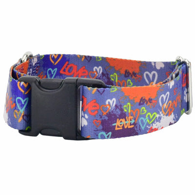 Love Graffiti Blue Dog Collar – EarthStyle 1.5 inch 2 Hounds Design