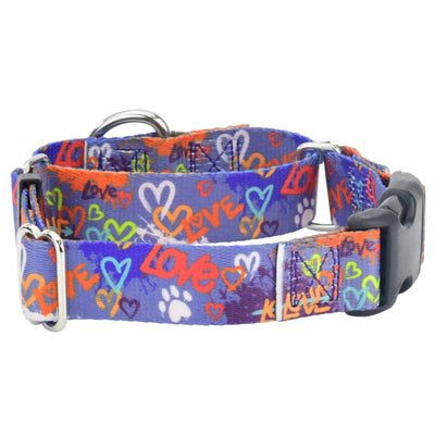 Love Graffiti Blue Buckle Martingale Dog Collar – EarthStyle 1 inch 2 Hounds Design