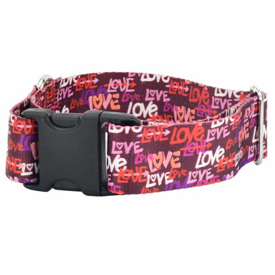 Love Graffiti Red Dog Collar – EarthStyle 1.5 inch Dog Collar 2 Hounds Design