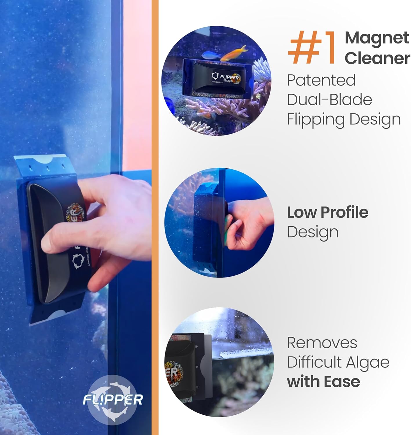 Flipper Edge Limited Edition Clownfish 2 in 1 Floating Magnetic Aquarium Algae Cleaner (STANDARD) Aquarium Cleaning Supplies Flipper Aquarium Products