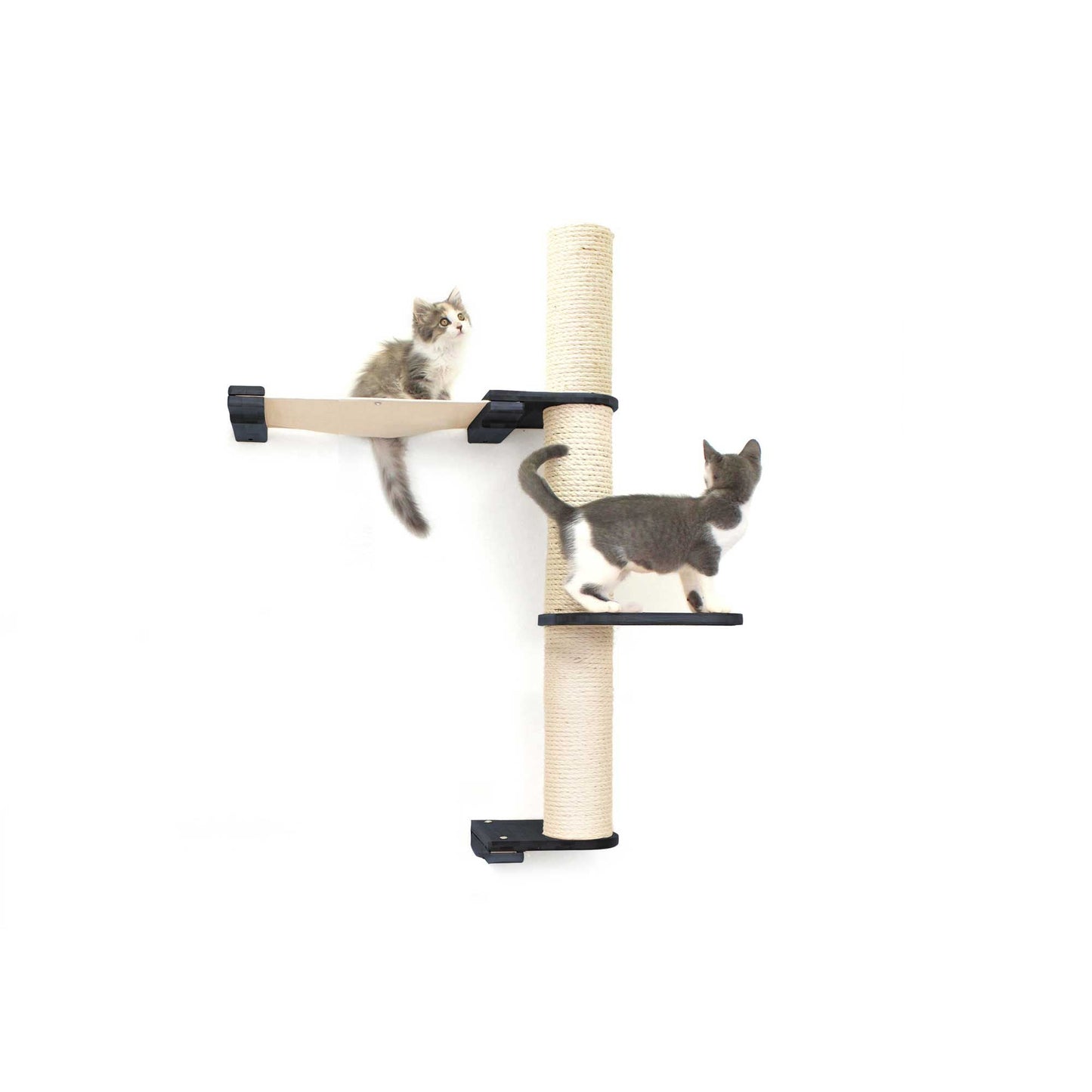 The Crow's Nest - A Wall Cat Scratcher with Hammock Onyx Bamboo Natural Canvas 2-Tier 16" Cat Condo Catastrophic Creations